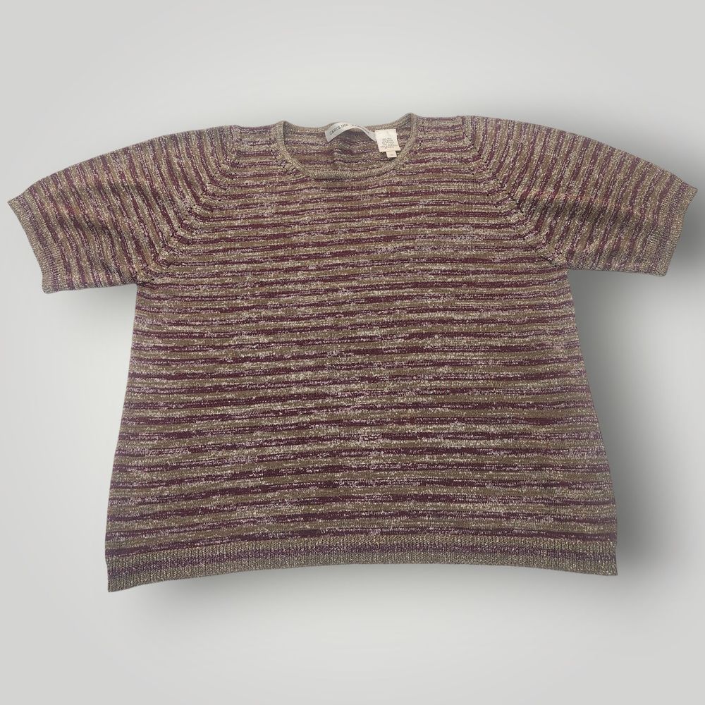 VTG Caroline Kendrick Women's M Gold Burgundy SILK Blend Short Sleeve Sweater